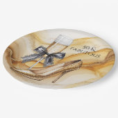 Gold Gitter High Heel 50 & Fabulous Birthday Party ペーパープレート (アングル)