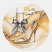 Gold Gitter High Heel 50 & Fabulous Birthday Party ラウンドシール (正面)