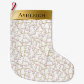 Gold Glam Pretty Chic Pink Pearls Christmas  ラージクリスマスストッキング (正面)