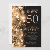  Gold Glam Save The Date 50th Birthday Party 招待状 (正面)