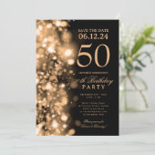  Gold Glam Save The Date 50th Birthday Party 招待状 (スタンド正面)