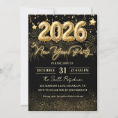 Gold Glitter 2026 New Year Party Invitation 招待状 (正面)