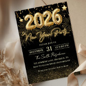 Gold Glitter 2026 New Year Party Invitation 招待状