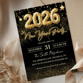 Gold Glitter 2026 New Year Party Invitation 招待状