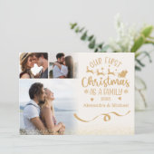 Gold Glitter 3 Photo Christmas シーズンカード (スタンド正面)