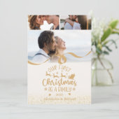 Gold Glitter 3 Photo Christmas シーズンカード (スタンド正面)