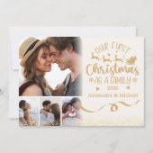 Gold Glitter 4 Photo First Christmas as a Family  シーズンカード (正面)