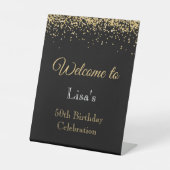 Gold Glitter 50th Birthday Black Welcome 台座サイン (正面)