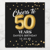 Gold Glitter 50th Birthday Party Wine Label ワインラベル (シングルラベル)