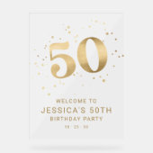 Gold Glitter 50th Fifty Birthday Welcome Party  アクリルサイン (正面)