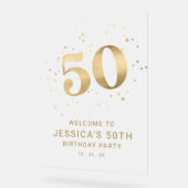Gold Glitter 50th Fifty Birthday Welcome Party  アクリルサイン (傾斜)