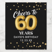 Gold Glitter 60th Birthday Party Wine Label ワインラベル (シングルラベル)
