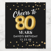Gold Glitter 80th Birthday Party Wine Label ワインラベル (シングルラベル)