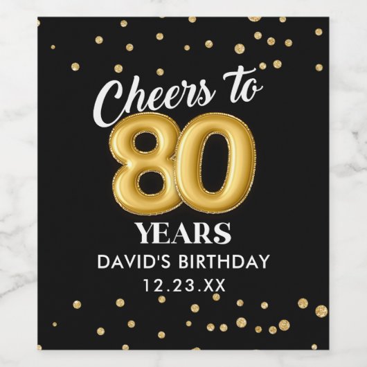 Gold Glitter 80th Birthday Party Wine Label ワインラベル (シングルラベル)