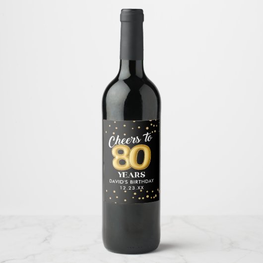 Gold Glitter 80th Birthday Party Wine Label ワインラベル (正面)