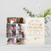 Gold Glitter 8 Photo First Christmas as a Family シーズンカード (スタンド正面)