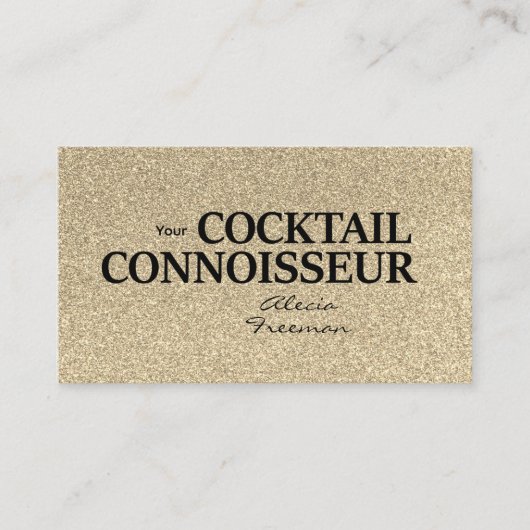 Gold Glitter and Blk Bartender Event Business Card 名刺 (正面)