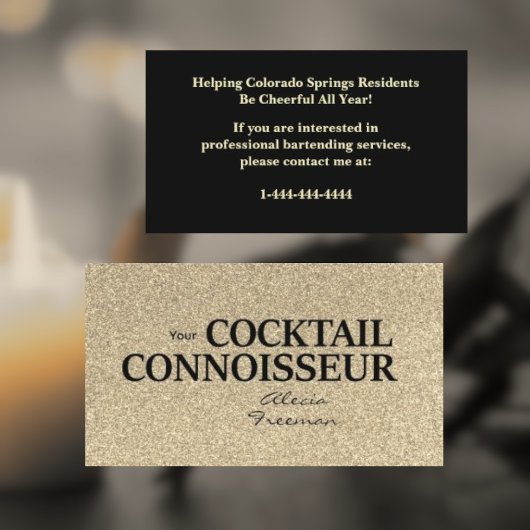 Gold Glitter and Blk Bartender Event Business Card 名刺