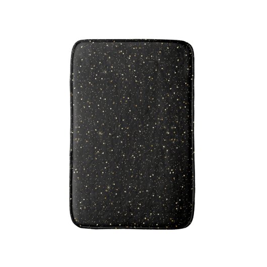 Gold glitter and sparkles on black バスマット (正面縦)