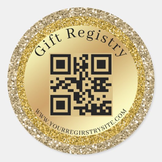 Gold Glitter Baby Shower Registry QR Code Modern  ラウンドシール (正面)