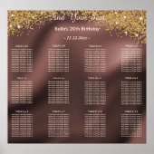 Gold Glitter Birthday Alphabetic Seating Plan  ポスター (正面)