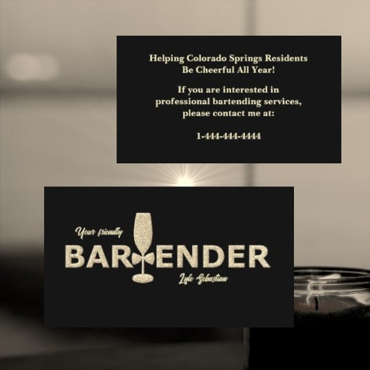 Gold Glitter & Black Event Bartender Business Card 名刺