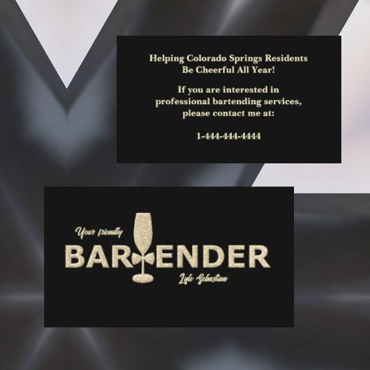 Gold Glitter & Black Event Bartender Business Card 名刺
