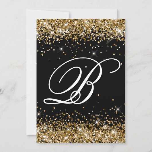 Gold Glitter Black Fancy Monogram 18th Birthday 招待状 (裏面)