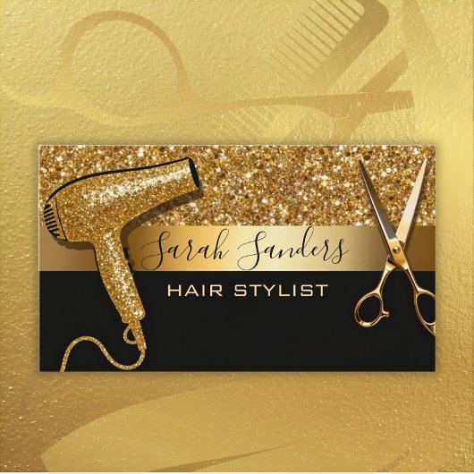 Gold Glitter & Black Glam Hair Stylist  名刺