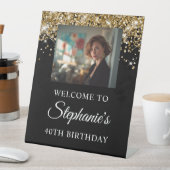 Gold Glitter Black Photo 40th Birthday 台座サイン (インサイチュ)