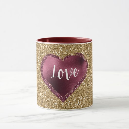Gold Glitter Burgundy Red Heart Love マグカップ (中央)