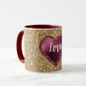 Gold Glitter Burgundy Red Heart Love マグカップ (正面左)