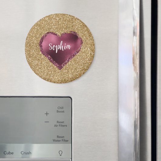 Gold Glitter Burgundy Red Heart Love マグネット (インサイチュ (冷蔵庫))