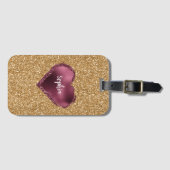 Gold Glitter Burgundy Red Heart Love ラゲッジタグ (正面横)