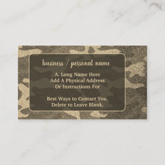 Gold Glitter Camouflage Personalized Truck Decor  名刺 (裏面)