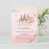 Gold Glitter Castle,FlowersCarriage Baby Shower  招待状 (スタンド正面)