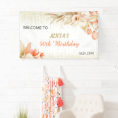 Gold Glitter Chain Yellow Orange Floral Birthday 横断幕 (インサイチュ)