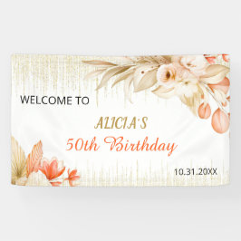 Gold Glitter Chain Yellow Orange Floral Birthday 横断幕