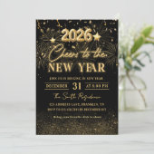 Gold Glitter Cheers to the New Year Invitation 招待状 (スタンド正面)