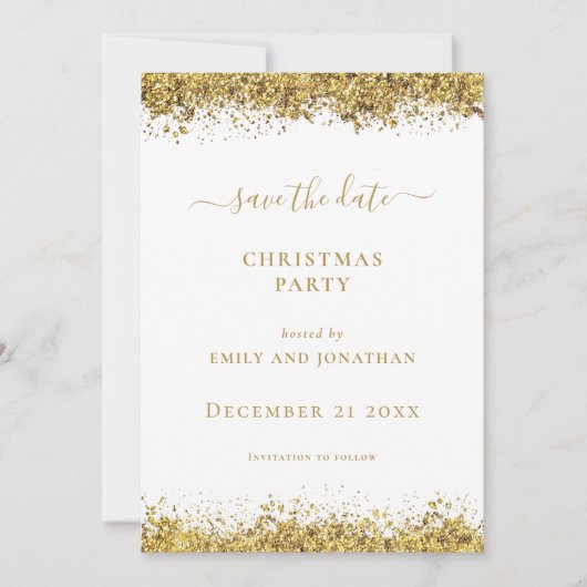Gold Glitter Christmas Party Save the Date card 招待状 (正面)