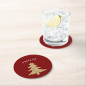 Gold Glitter Christmas Tree Red Peace ラウンドペーパーコースター (インサイチュ)