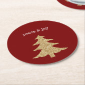 Gold Glitter Christmas Tree Red Peace ラウンドペーパーコースター (アングル)