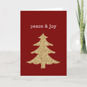 Gold Glitter Christmas Tree Red Peace Joy カード (正面)
