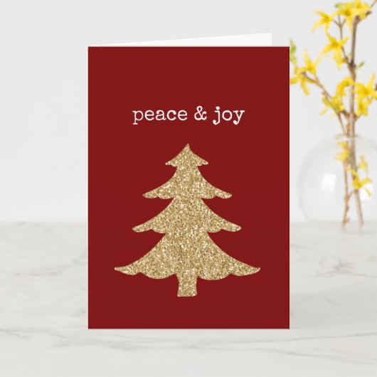 Gold Glitter Christmas Tree Red Peace Joy カード (黄色い花)