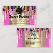 Gold Glitter Confetti Holograph Pink Drip Sweets 名刺 (正面/裏面)