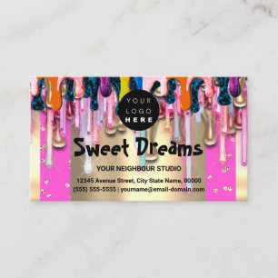 Gold Glitter Confetti Holograph Pink Drip Sweets 名刺