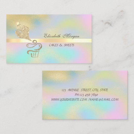Gold Glitter Cupcake Piping Bag Colorful  名刺 (正面/裏面)