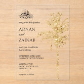 Gold Glitter Date Palm Muslim Wedding アクリル招待状 (正面)