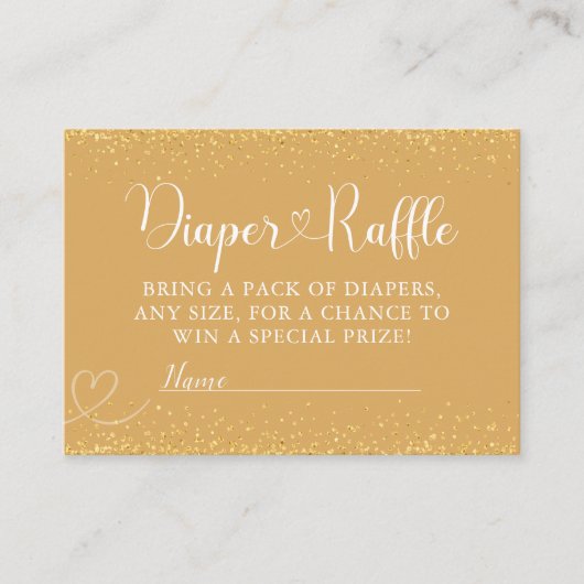 Gold Glitter Diaper Raffle Luxe Heart Script エンクロージャーカード (正面)