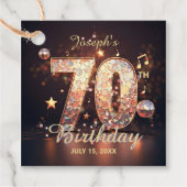 Gold Glitter Disco Ball Music 70th Birthday Party フェイバータグ (正面)